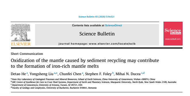 何德涛、刘勇胜【Science Bulletin 2020】：沉积物再循环引起的地幔氧化可形成地幔富铁熔体